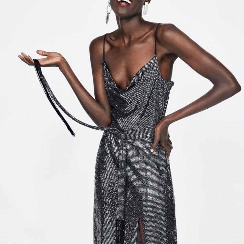 Zara hun metal sequin belted dress.